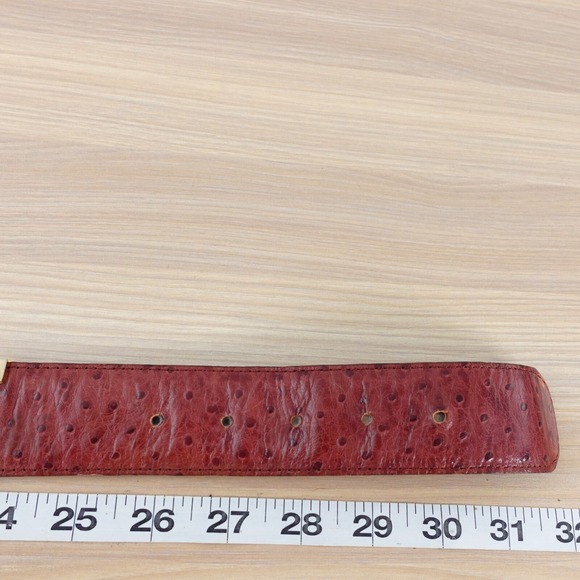 Ostrich Belt Real Leather H Gold Buckle Stud Logo Red Bordeaux FRANCE 28 70 RARE main image 14